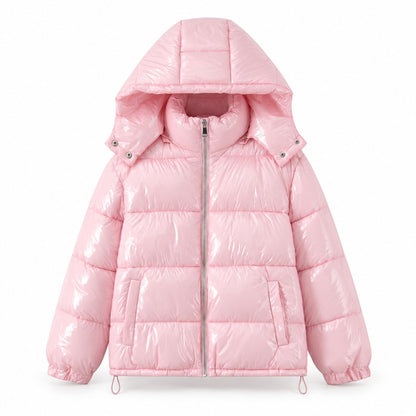 Blank vadderad jacka med huva Rosa