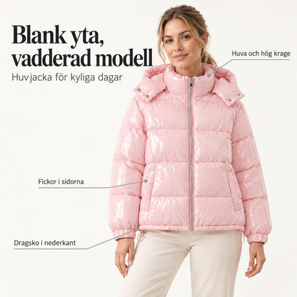 Blank vadderad jacka med huva