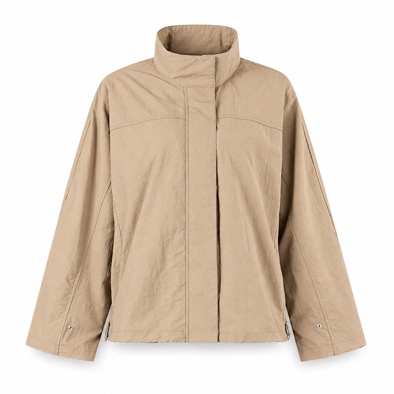 Tunn nylonjacka med ståkrage Beige