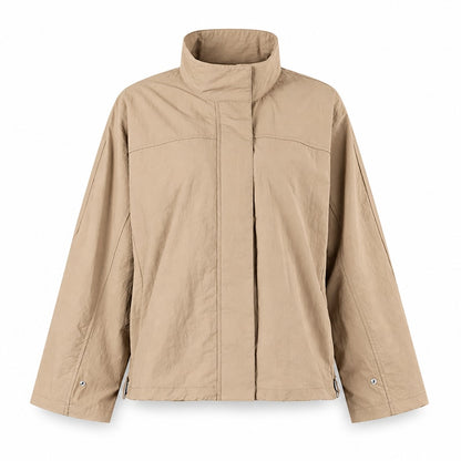 Tunn nylonjacka med ståkrage Beige
