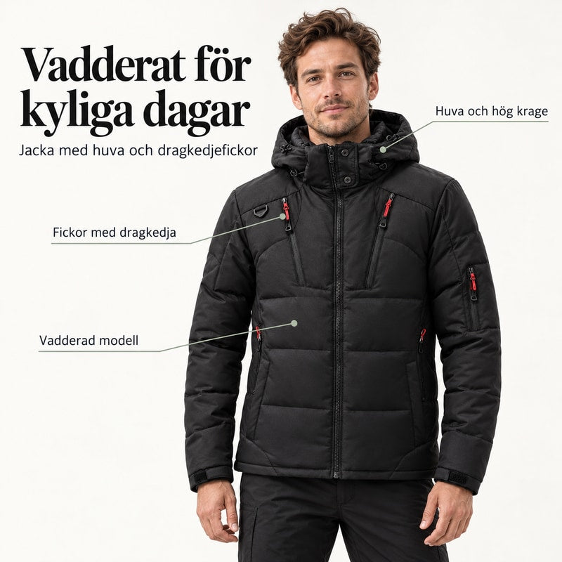 Vadderad vinterjacka med dragkedjefickor
