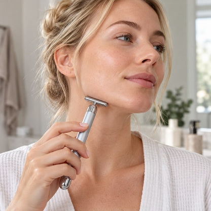 Ansiktsmassage med 3D-roller och T-formad massager