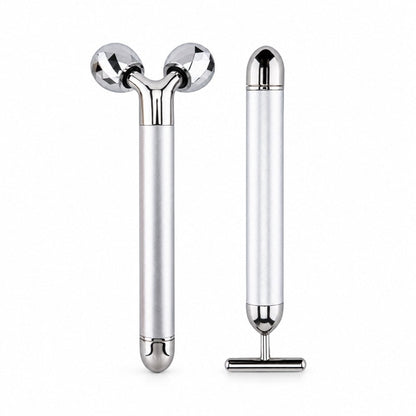 Ansiktsmassage med 3D-roller och T-formad massager Silver