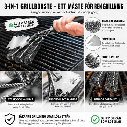 Stråfri grillborste i rostfritt stål för säker rengöring