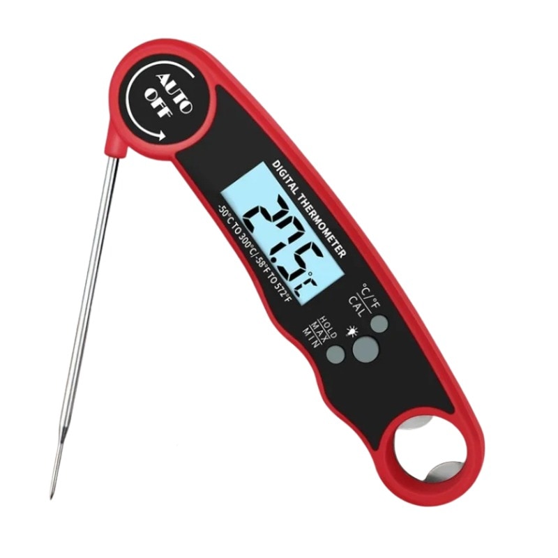Digital köttermometer med vikbar sond Röd