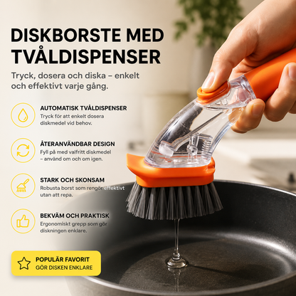 Diskborste med inbyggd diskmedelsbehållare