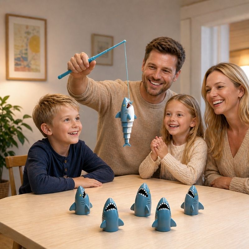 Fiskespel för barn med hajfigurer