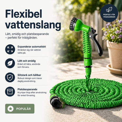 Flexibel vattenslang med multifunktionellt munstycke