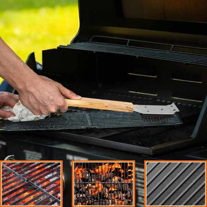 Grillborste med stålborst och träskaft