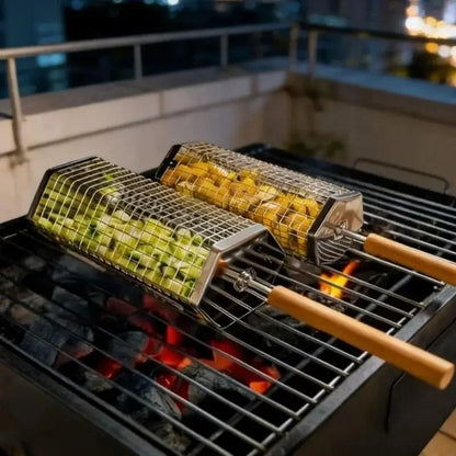 Grillkorg i rostfritt stål med handtag