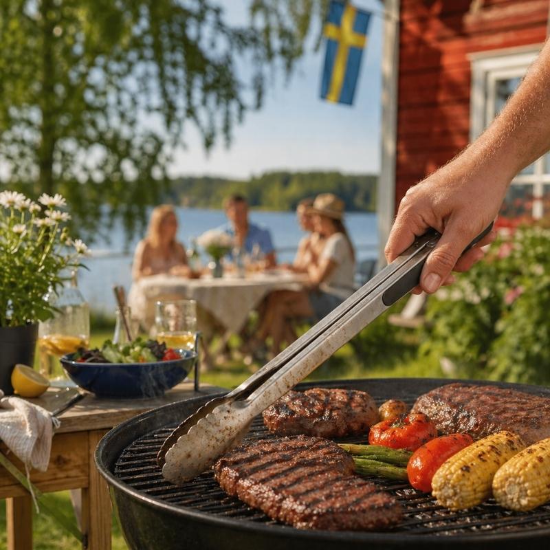Grilltång i rostfritt stål med greppvänlig design