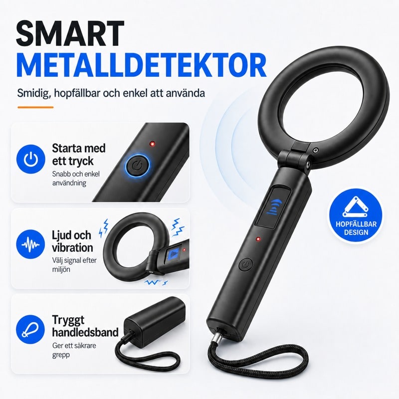 Handhållen metalldetektor med ljud och vibration