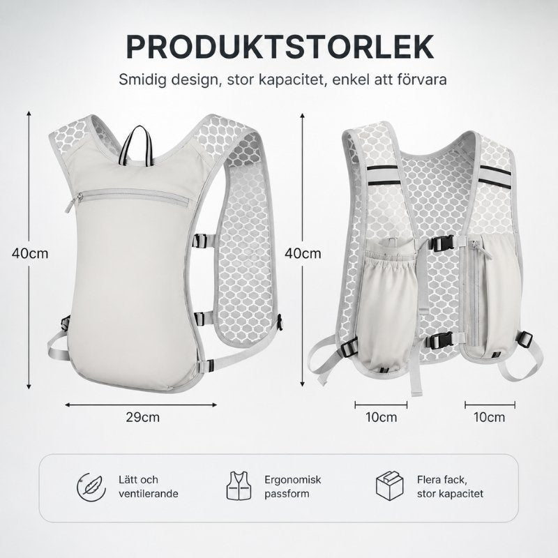 Löparväst med vätskefack och fickor