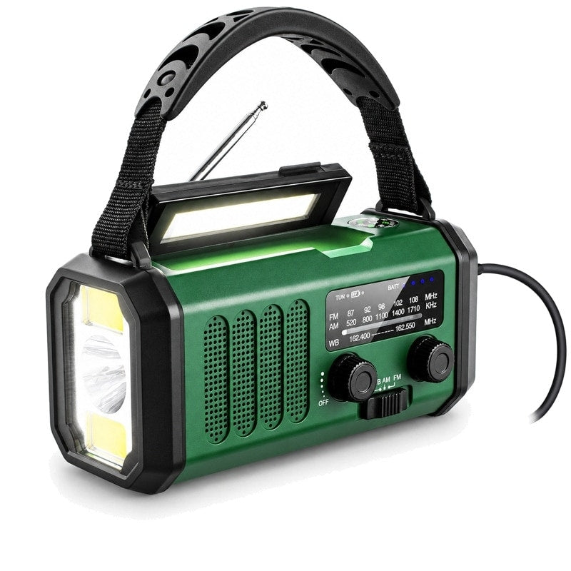 Nödradio med ficklampa och powerbank Grön