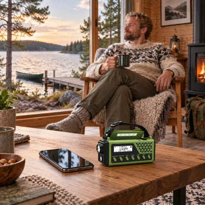 Nödradio med uppladdningsbart batteri och högtalare