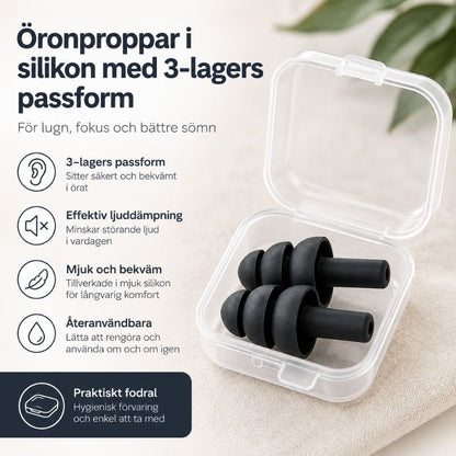 Öronproppar i silikon med 3-lagers passform