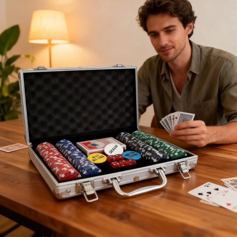 Pokerset med marker och aluminiumväska