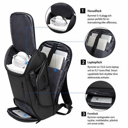 Premium reseryggsäck med laptopfack och USB-port