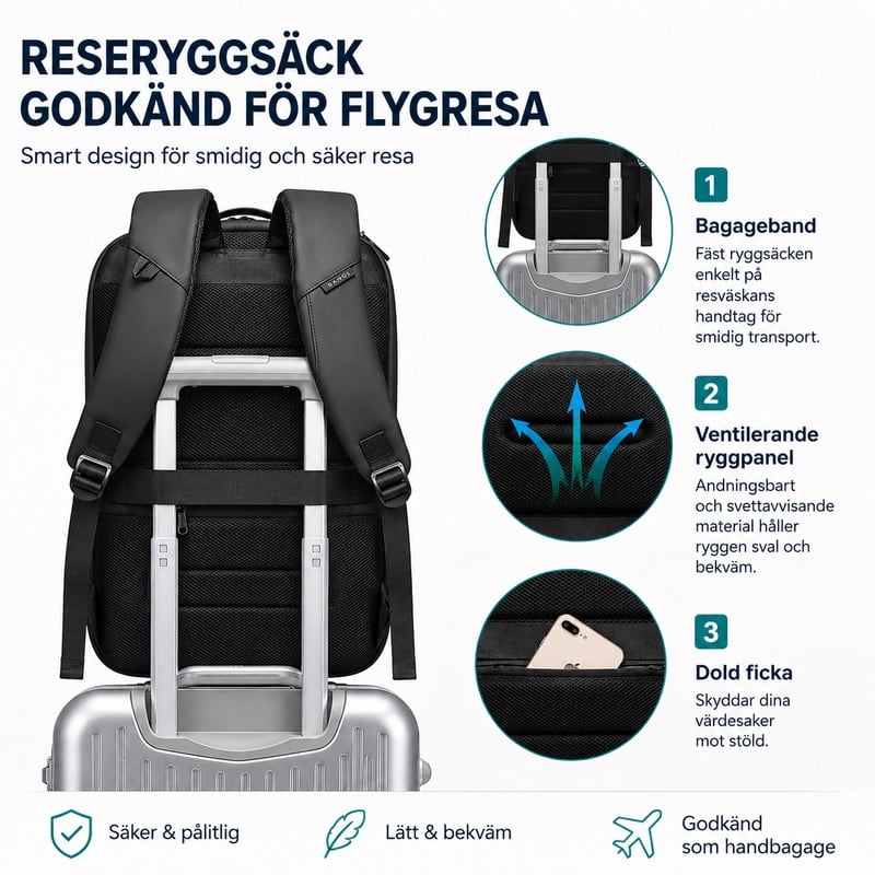 Premium reseryggsäck med laptopfack och USB-port