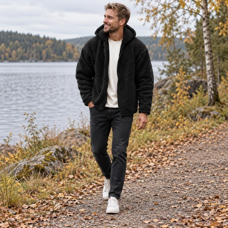 Teddyjacka för herr till hösten