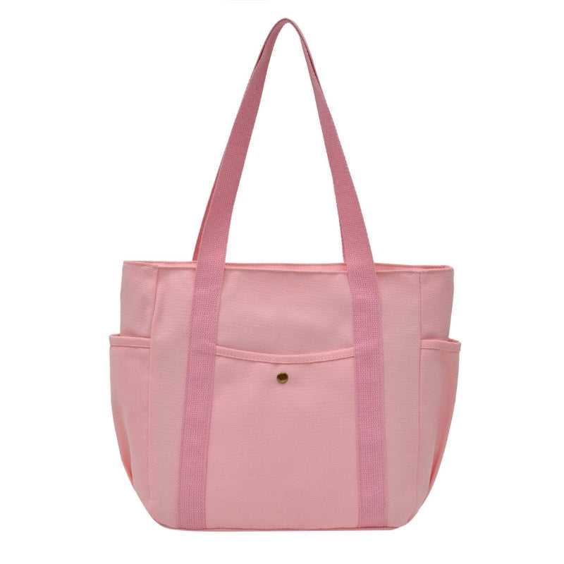 Tote bag i canvas med ytterfack Rosa