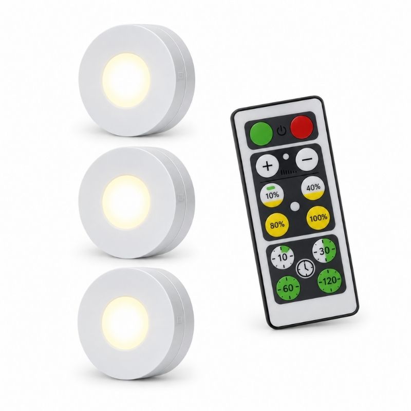 Trådlösa LED-ljuspuckar med fjärrkontroll 3-pack