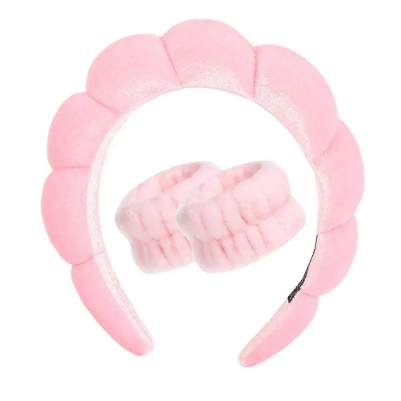 Tvättarmband och pannband för ansiktsrengöring Rosa