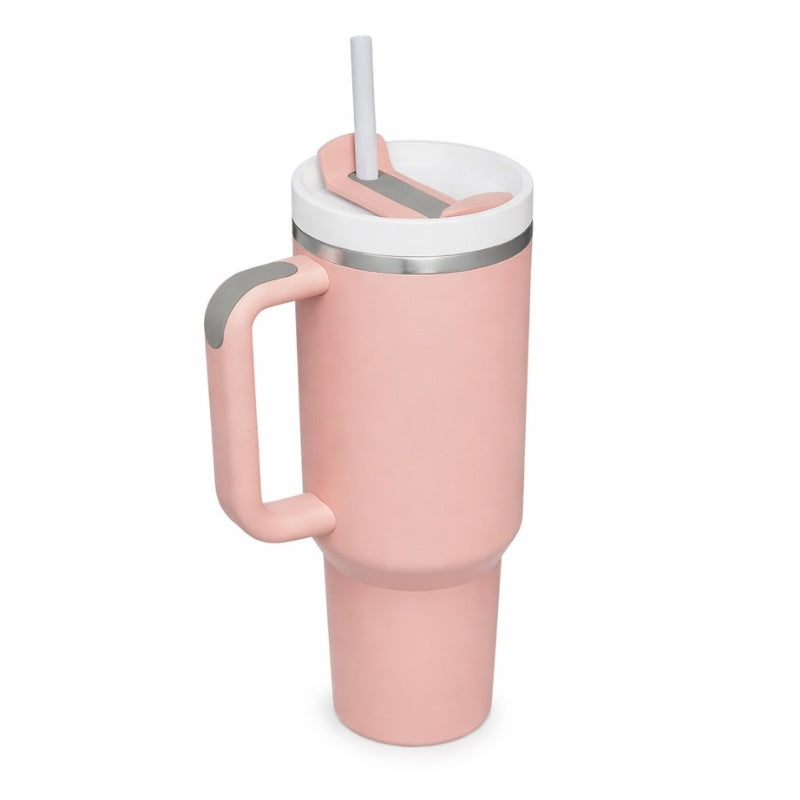 Vattenflaska 900 ml i rostfritt stål med sugrör Roséguld