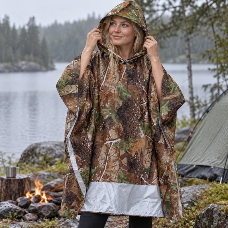 Vattentät regnponcho med huva - bild 3