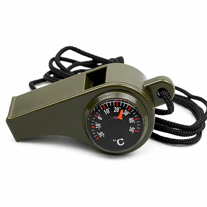 Visselpipa med kompass och termometer
