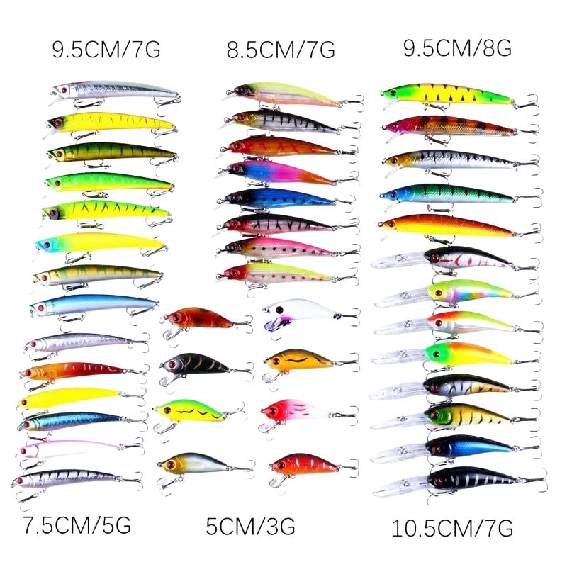 Wobblerset med 43 fiskedrag i flera storlekar