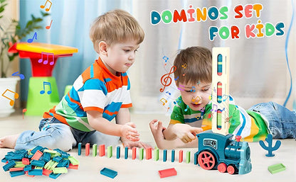 Leksakståg som staplar dominobrickor