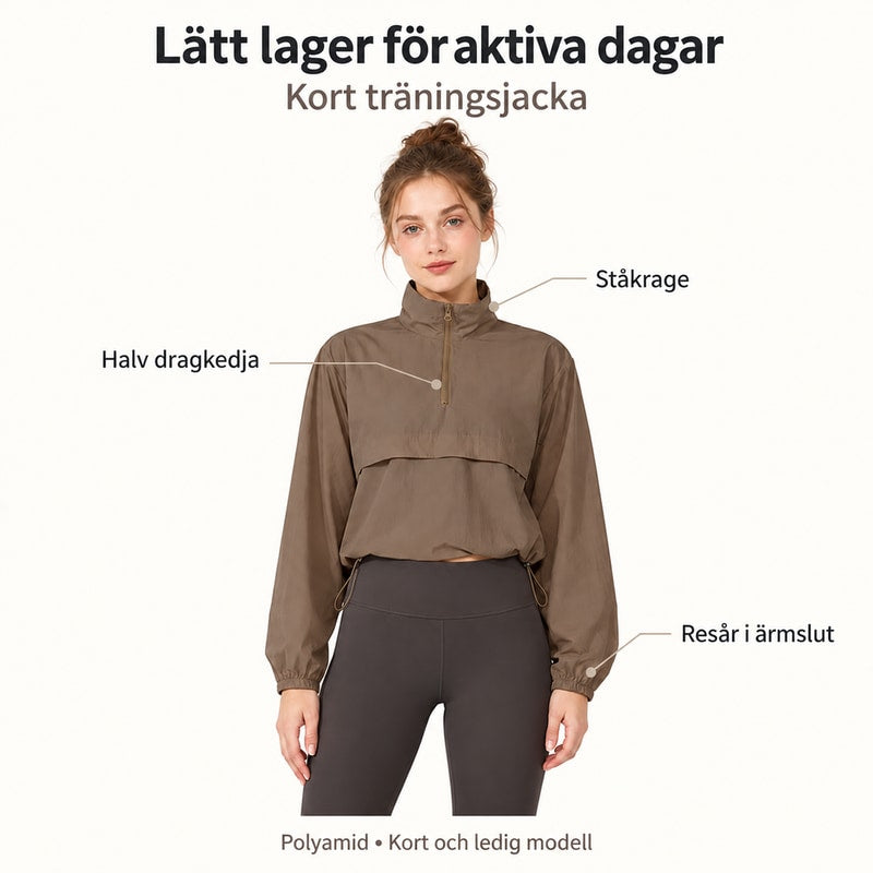 Kort träningsjacka för dam med halv dragkedja