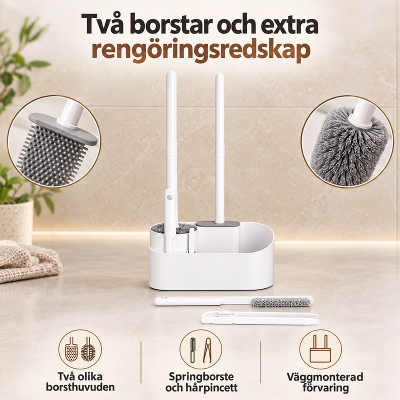Väggmonterat toalettborstset med två borstar