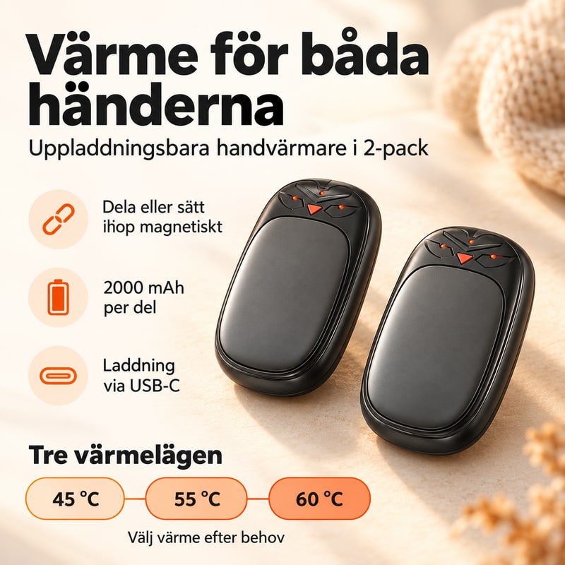 Uppladdningsbara magnetiska handvärmare 2-pack