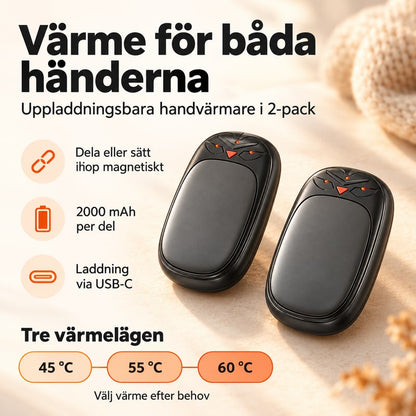 Uppladdningsbara magnetiska handvärmare 2-pack