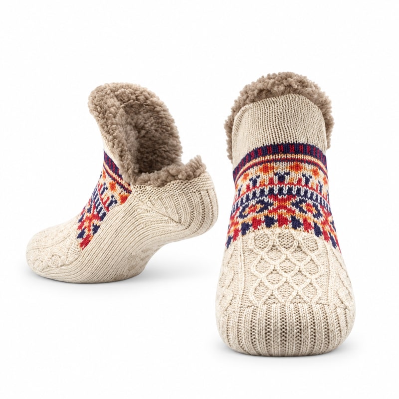 Fodrade stickade inomhussockor Beige
