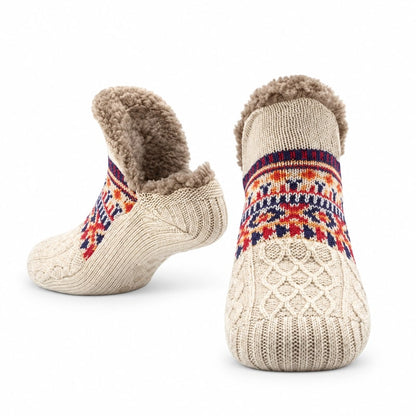 Fodrade stickade inomhussockor Beige