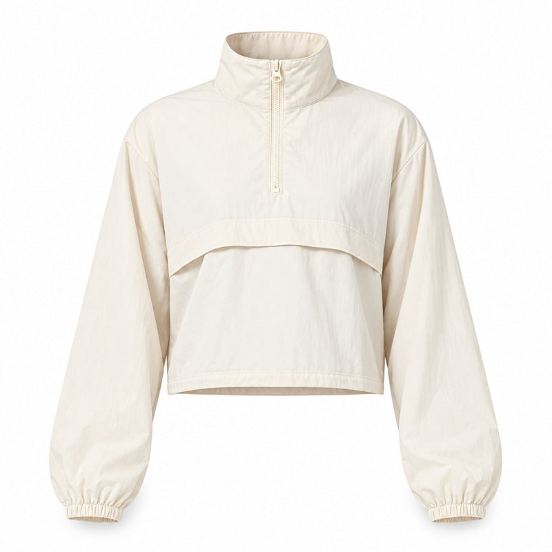 Kort träningsjacka för dam med halv dragkedja Beige