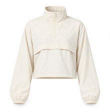 Kort träningsjacka för dam med halv dragkedja Beige
