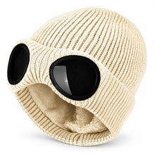 Ribbstickad mössa med runda linser Beige